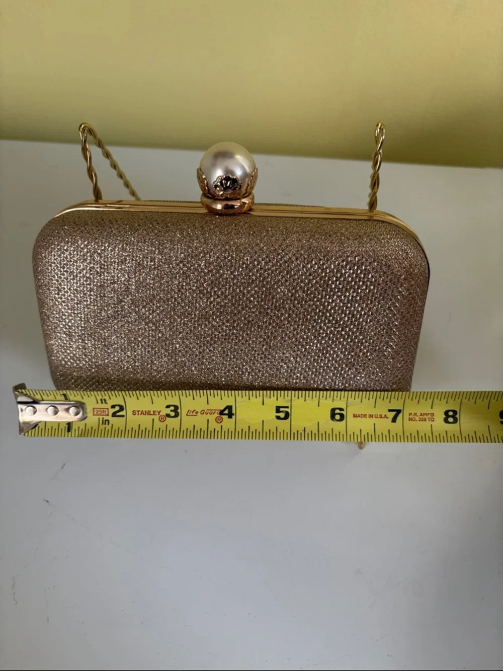 Unbranded Rose Gold Glitter Pearl-Clasp Evening Clutch/Crossbody